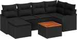 7-teiliges Garten-Sofa-Set mit Kissen Schwarz Poly-Rattan Akazie, 2-Sitzer Garten-Sofa mit Stauraum & Kissen Schwarz Poly-Rattan Gartenlounge Model3356147