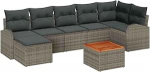8-teiliges Garten Sofa Set mit Kissen Grau Poly Rattan Akazie, 2-Sitzer Garten Sofa mit Stauraum & Kissen Grau Poly Rattan Gartenlounge Model3356277