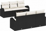 7-teiliges Garten Sofa Set mit Kissen Schwarz Poly-Rattan, 2-Sitzer Garten Sofa mit Stauraum & Kissen Schwarz Poly-Rattan Gartenlounge Model3354596