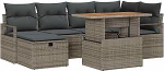7-teiliges Garten Sofa Set mit Kissen Grau Poly Rattan, 2-Sitzer Garten Sofa mit Stauraum & Kissen Grau Poly Rattan Gartenlounge Model3361328