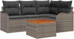 5-teiliges Garten Sofa Set mit Kissen Grau Poly Rattan Akazie, 2-Sitzer Garten Sofa mit Stauraum & Kissen Grau Poly Rattan Gartenlounge Model3356116