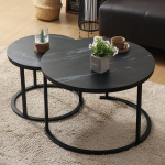 BIGTREE &uuml;mmargune kohvilaud, 2 tk, kaasaegne elutoa laud, suurus: 70 x 70 x 45 cm, 50 x 50 x 40 cm, puidust k&uuml;ljelaua komplekt metallist raamiga elutuppa, r&otilde;dule, kontorisse (must)