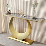 Halbmondf&ouml;rmiger Konsolentisch, 120 cm moderner Sofatisch hinter der Couch, Langer Eingangstisch aus Metall, Flurtisch f&uuml;r das Wohnzimmer im Schlafzimmer zu Hause (Farbe: Gold 2)