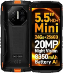 DOOGEE Mini Outdoor nutitelefon Fire 3 Ultra, 24GB + 256GB (2TB SD), 20MP &ouml;&ouml;n&auml;gemiskaamera, 5,5-tolline HD+ kompaktne korpus ja libisemiskindel disain, 8350 mAh aku, Gemini KI, IP68 p&otilde;rutuskindel mobiiltelefon, GPS NFC, oranž
