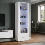 SONNI Display Cabinet with LED Lighting, Glass Display Cabinet with Drawers, White High-Gloss Front, Collector's Display Cabinet, W550 x D350 x H1720 mm