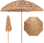 Pincho Straw Parasol Outdoor Patio 200 cm Hawaiian Parasol Garden Beach Umbrella Fibreglass Polyester kangast + PP v&auml;rvitud terastoru puidu v&auml;rvi, beež, 200 cm, beež, troopiline