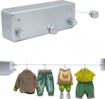 MUYIRTED Clothes Line Extendable 2 x 4.2 m Double Clothes Airer Stainless Steel Wall Mounted Load 2 x 15 kg Washing Line for Indoor Outdoor Bathroom Laundry Room Balcony Silver