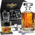 WHISISKEY Whisky Carafe Set - Viskikarahvipakett - Kingitused meestele - Mehe kingitus - s&uuml;nnip&auml;evakingitus mehele - Klassikaline dekanter 700 ml, 2 viskiklaasi, 4 viskikivi
