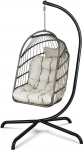 Ripptool koos Ultra Tugev Stand ja padi, kokkupandav punutud rotangist ripptool, kiiktool, siseruumides Outdoor Patio, Deck Chair, Hammock Chair, 330 lbs Capacity, Balcony, Porch