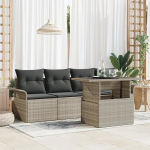 Rantry 5-teiliges Garten-Sofa-Set mit Kissen in Hellgrauem Poly-Rattan, 2-Sitzer Garten-Sofa mit Stauraum & Kissen in Hellgrauem Poly-Rattan Gartenlounge Model3356925