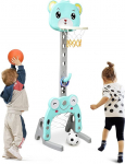 GOPLUS 3-in-1 Sports Activity Centre, Basketball Hoop & Football Goal & Ring Game, Height Adjustable Basketball Stand with Basketball & Football & Rings, Includes Air Pump