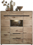 Stella Trading BELLANO Highboard in Viking Oak Look, Graphite, Modern Living Room Cabinet with Drawers and LED Lighting, 125 x 128 x 38 cm (W x H x D)