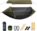 Travel Bird Camping Hammock Telk koos s&auml;&auml;sev&otilde;rgu ja eemaldatava p&auml;ikesekaitsega, 290 x 140 cm, 4-in-1 funktsioon, kerge Hammock Outdoor, Bivouac Ground Tent &otilde;ues, matkamine ja reisimine