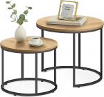 Home Collective kohvilaudade 2 &uuml;mmarguse k&uuml;ljelaua komplekt Loft Design 2-in-1 pesitsev kriimustuskindel pind, elutuba, 53 cm ja 43 cm lai, tammepuust mustade jalgadega