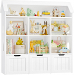 FOREHILL Laste riiul rattaga kastidega, laste raamaturiiul 3 tasandiga, lastetoa m&ouml;&ouml;bel, m&auml;nguasjade regulaator, hoiuriiul, raamaturiiul lastele, lastekapp majakujulises vormis