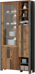 Forte Clif vitriinkapp 1 ukse ja 1 klaasuksega, puitkomposiit, vanapuit vintage/betoonlook, tumehall, 91,7 x 204,9 x 41,6 cm