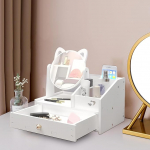 HOMURY Riietuslaua korraldaja koos peegliga, meigikorraldus sahtliga, valge kosmeetikakorraldus, laua kosmeetikakorraldus, garderoobi, magamistoa, vannitoa jaoks (&uuml;mmargune peegel)