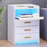 Laadimisfunktsiooniga ja LED-valgusega &ouml;&ouml;kapp, 3 sahtliga &ouml;&ouml;kapp, kaasaegne &ouml;&ouml;kapp koos panipaigaga magamistuppa ja elutuppa, valge v&auml;rvi