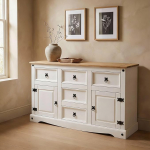 CARO-M&ouml;bel Campo k&uuml;ljepakkide kapp Massiivne m&auml;nd valge lakitud 5 sahtlit ja 2 ust