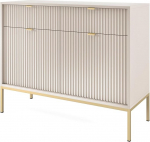 Selsey Greige 2-ukseline k&uuml;ljepaneel, minimalistlik disain kuldse raami ja soonikfrontidega, valge sahtlitega kapp, laius 104 cm, sobib ideaalselt elutuppa/magamistuppa.