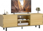 HOMCOM TV-jalg 160 cm, TV-jalg kuni 65-tollise teleri jaoks, 2 l&uuml;kanduksega ja 2 avatud riiuliga, metallist jalad, TV-pink elutuppa, magamistuppa, naturaalne puit.