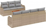 8-teiliges Garten Sofa Set mit Kissen Beige Poly Rattan Akazie Gartenlounge Model3356082