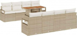 9-teiliges Garten-Sofa-Set mit Kissen Beige Poly Rattan Akazie, 2-Sitzer Garten-Sofa mit Kissen Beige Poly Rattan Gartenlounge Model3349686