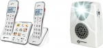 Geemarc AmpliDECT 595 Duo: 2 juhtmeta v&otilde;imendatud 50 dB kuulmisfunktsiooni telefonid & Geemarc CL11Geemarc CL11 akustiline telefonik&otilde;ne n&auml;idik koos v&auml;lklambiga - helisignaali v&otilde;imendi kuni 95 dB.