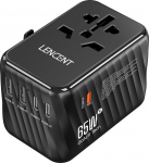 LENCENT rahvusvaheline reisimisadapter, 65W GaN3 universaalne adapter 2 USB A+3 Type C PD, &uuml;lemaailmne toiteadapter mobiiltelefonidele, s&uuml;learvutitele, k&otilde;ik &uuml;hes reisipistikuga ELi/USA/UK/AU pistikupesadele, must