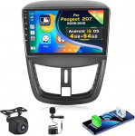 Inefala 4G + 64G Android autoradio Peugeot 207 2006-2015 juhtmevaba CarPlay ja Android Car, 9-tolline puuteekraaniga raadio Bluetooth GPS, WiFi, RDS/FM, USB, SWC, mikrofon, tagurduskaameraga