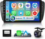Podofo 2G+64G autoraadio Seat Ibiza 2009-2013, 9-tolline puuteekraaniga Android 13.0 raadio traadita Carplay Android Car DSP BT GPS peegel FM RDS USB tagurduskaamera