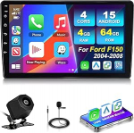 4GB + 64GB Carplay autoraadio Ford F-150 2004-2008 koos GPS-navigatsiooniga, 10-tolline traadita Android stereo puuteekraaniga WiFi FM/RDS raadio SWC Bluetooth EQ + tagakaamera