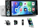 Carplay 1 DIN autoraadio juhtmega Android autode peeglilink, 1 DIN autoraadio puuteekraaniga 6,9 tolli, Bluetooth, FM-raadio, USB, AUX, EQ, tagurduskaamera, mikrofon ja kaugjuhtimispuldid