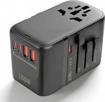 GaN reisiadapter 100W USB-C ja USB-ga - Multiport-laadija kuni 5 seadmele samaaegselt, 3C2A disain, universaalne pistikupesa EL/UK/USA/AU jaoks