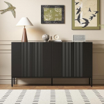Merax Modern 4-Door Sideboard, Handle-Free Doors, Adjustable Shelves, for Dining Room, Living Room & Kitchen, 145 x 41.5 x 80 cm, Black