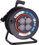 Electraline 49125 kaablirull H05VV-F 3G1,5 25 m kaabel / kaablirull 4 Schuko pistikupesaga / kaablikarp koos pikenduskaabliga / kaablirull k&auml;epidemega musta v&auml;rvi