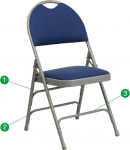 Flash Furniture Hercules XL Metal Folding Chairs Triple Braced Easy Carry Handle Navy Fabric Grey Frame - Set of 4