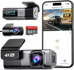 Dash Cam auto eesmine tagumine 4K + 1080P, navycrest 5GHz WiFi Dash Cam koos 64GB SD-kaardiga, kahekordne autokaamera Super Night Vision, WDR, G-sensor, 24/7 parkimise j&auml;lgimine, Loop salvestamine, App Control, Max.