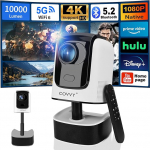 COVVY sisset&otilde;mmatav projektor koos Pan/Tilt funktsiooniga, Full HD 1080P kodukino videoprojektorid WiFi ja Bluetoothiga, toetab 4K, kaasaskantav kodukino telefoni/tahvel/PC/TV-pulga jaoks (valge)