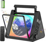 Kaasaskantava k&auml;epidemega CD-m&auml;ngija, spetsiaalne kolmnurkne disain, t&auml;iustatud Bluetooth CD-m&auml;ngija 8 režiimi RGB valgustusega, 4000mAh aku, 20W k&otilde;larid, kaugjuhtimispult, Opt/AUX/USB/FM raadio (must)