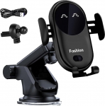 Intelligentne auto traadita laadija mobiiltelefoni hoidja, mobiiltelefoni hoidja auto laadimisfunktsiooniga, 360 &deg; p&ouml;&ouml;rlev armatuurlaua traadita laadija, automaatne klamber mobiiltelefoni hoidja autole (must)