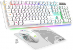 Empire Gaming - Armor RF800 Pack Clavier Souris Gaming sans Fil AZERTY (Prantsuse paigutus) RGB Avec Tapis de Souris Clavier 2.4G -Souris 4800 DPI -PC PS4 PS5 Xbox One/Series Mac - Valge