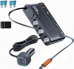 228W Auto Ladeger&auml;t Zigarettenanz&uuml;nder Verteiler mit einziehbarem USB-C Kabel, 9-in-1 Multiport Auto Stromadapter mit Dual PD Schnellladung und LED-Spannungsanzeige-car USB Charger 3IN1