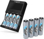 ANSMANN Powerline 4 Ultra akulaadija AA/AAA/C/D NiMH akudele ja Li-Ion Round Cell 18650/26650 akulaadijale 4 laadimisprogrammiga, sh 8X NiMH AA2850 akud, kiirlaadija