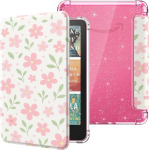 MoKo &uuml;mbris k&otilde;igile uutele 7-tollistele E-lugeritele 12. p&otilde;lvkond 2024/2025, Ultra Clear Soft Flexible Glitter TPU Back Cover Light Shell koos automaatse &auml;ratamise/une, mitte BOOX & Kobo jaoks, Flower & Leaves