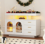 Sweiko LED Living Room Sideboard 120 x 40 x 80 cm Multifunctional Cabinet Living Room Table with Storage White