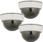 Relaxdays Dummy Camera, Set of 3, Flashing LED, Indoor and Outdoor, Battery Operated, Surveillance Camera Dummy, White