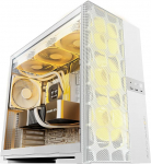 Geomeetriline tulevik M5 Vent Mesh Panel karastatud klaasist Mid Tower, E-ATX/ATX Gaming Case, k&otilde;rge &otilde;huvool, 1,2 mm teras, t&uuml;&uuml;p C, tugi 420/360 radiaator, ARGB PWM 140 m ventilaator x 5 eelpaigaldatud, valge,