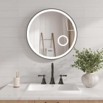 AQUABATOS Vannitoa peegel koos valgustusega &Uuml;mmargune must matt 60 cm LED meikimispeegel Kella kosmeetikapeegel Seinapeegel Vannitoa peegel Valguspeegel Dimmitav puutetundlik seinal&uuml;liti Cool White Aluminium Frame