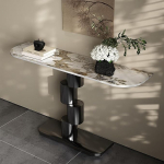 Schmale Konsole mit Sintersteinplatte,Moderner Eingangstisch mit Metallbasis,Dekorativer Sofatisch,Einfache Montage,f&uuml;r Wohnzimmer,Flur,Eingangsbereich,Foyer(Nero,80cm)